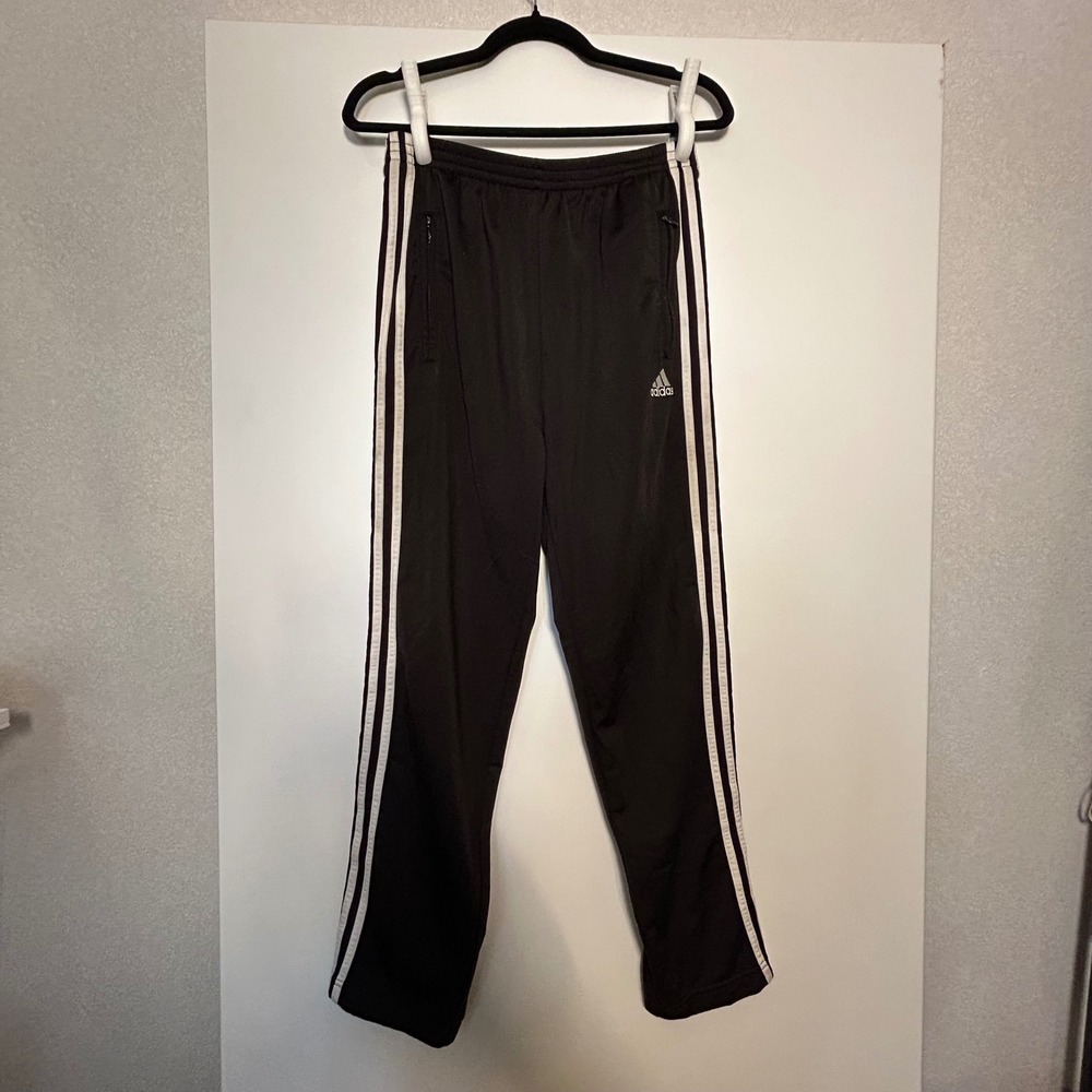 Y2K Adidas Small Black Breakaway Tear away Track Pants Snap Button 3 Stripes